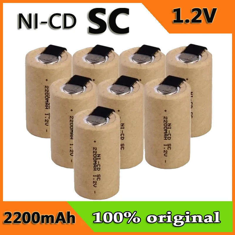 2-40pcs 1.2V 2200mah SubC Ni-Cd Screwdriver Electric Drill SC Batteries  Rechargeable Battey with Tab Power Tool NiCd SUBC Cells