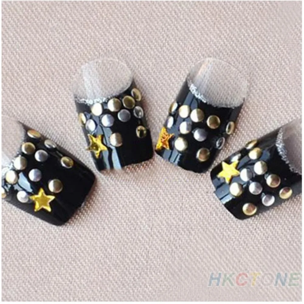 300 Pcs/ Set  6 Styles Silver / 3D Shiny Metallic Luster Nail Decoration Wheel Round Stickers Area Punk Rivet Studs