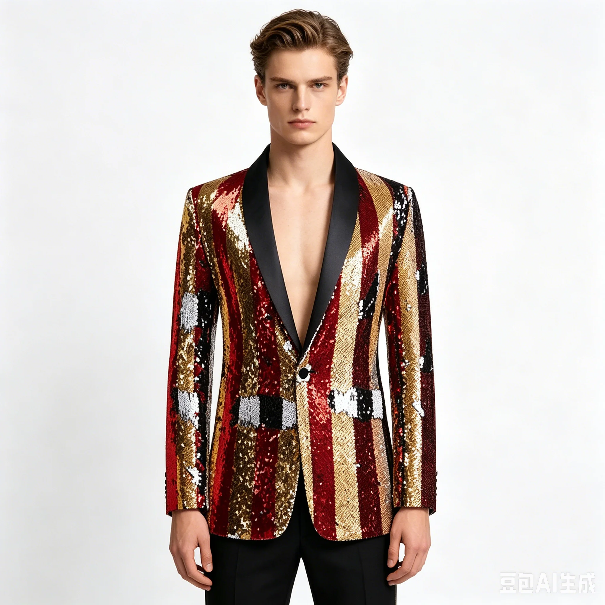 

Men's Luxury Sequins Suit Jacket Double Side Stripes Trendy Blazers Banquet Evening Party Singer Host Stage Performance Tuxedo