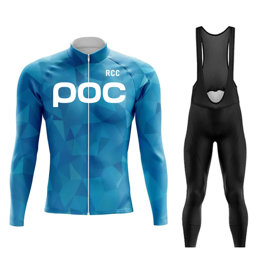 2024 POC Road Cycling Suit Men\'s Long Sleeve Sports Shirt Set Maillot Ciclismo Road Cycling Quick Drying