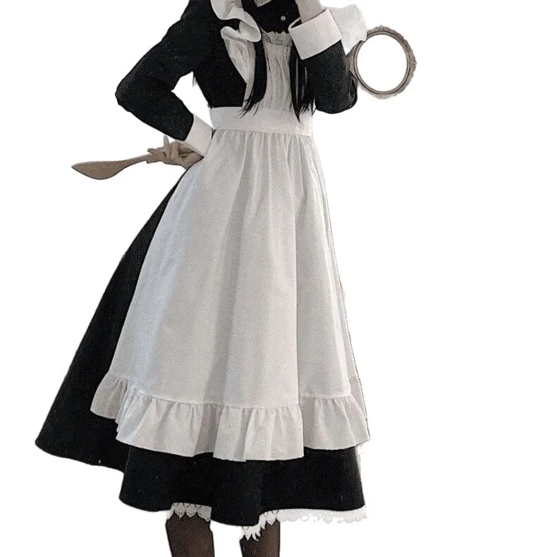 Large Size Long Maid Uniform Men's Version Lolita Anime Cosplay Princess Style mid Waist Knitted Polyester Thick Winter Dress