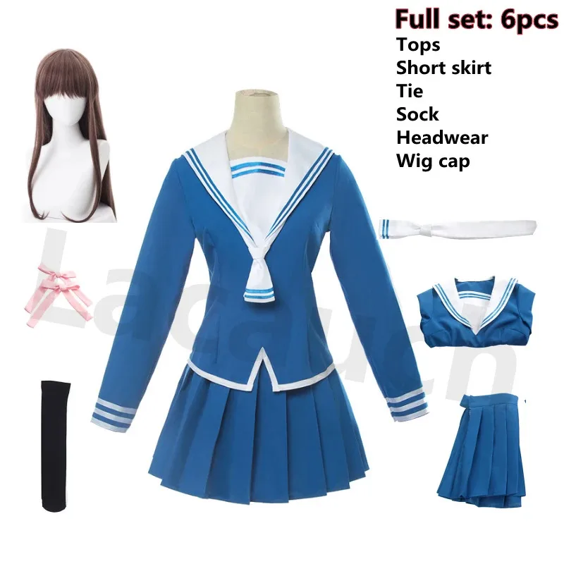 

Anime Fruits Basket Honda Tooru Cosplay Costumes Sailor Suits Skirt Halloween School Uniform Costume Wig Black Sock set 6pcsa;2,