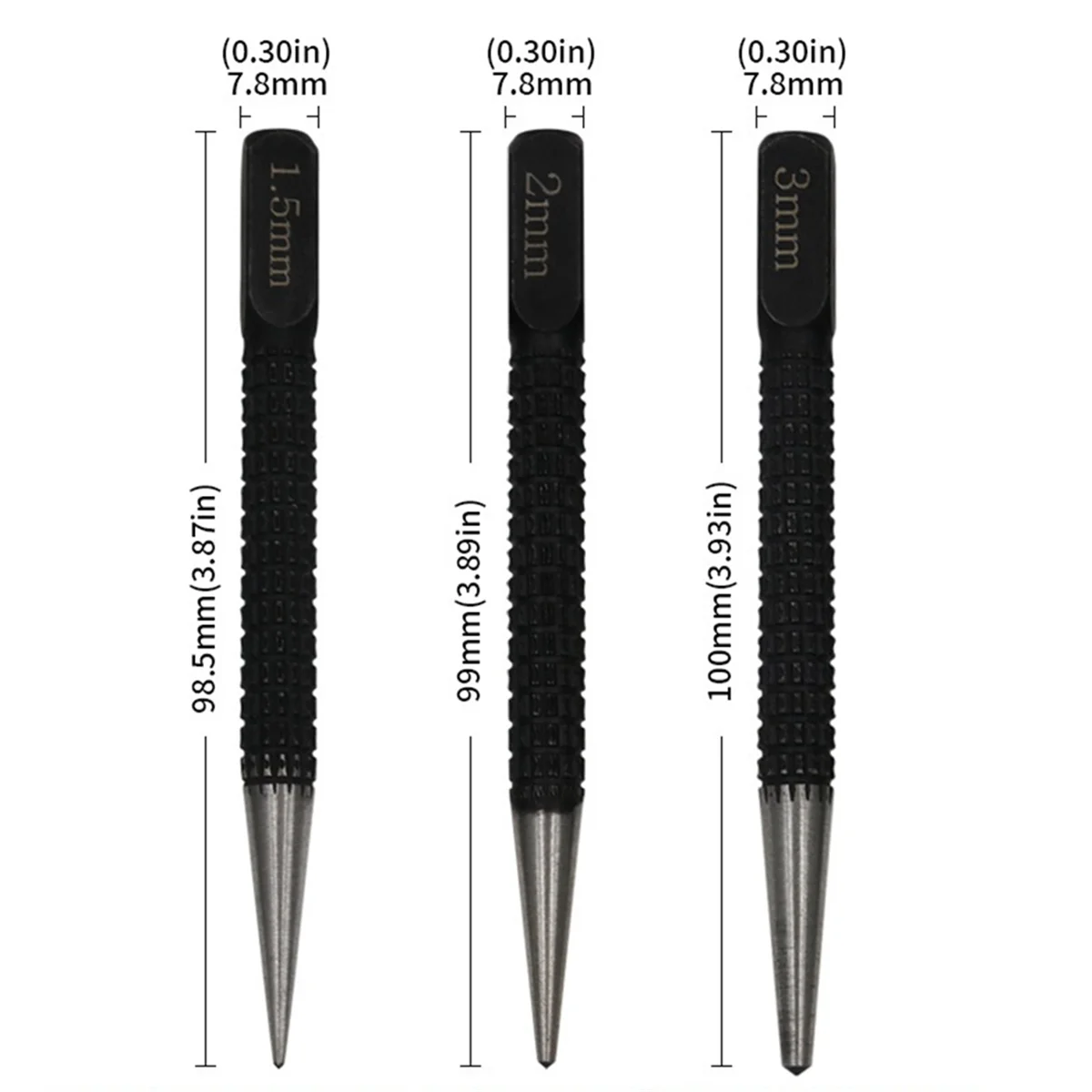 3Pc Center Punch Positionering Ponsboring Fixer Zwart Cilindrische Nail Punch Pin Tool Accessoires 1.5Mm/2Mm/3Mm
