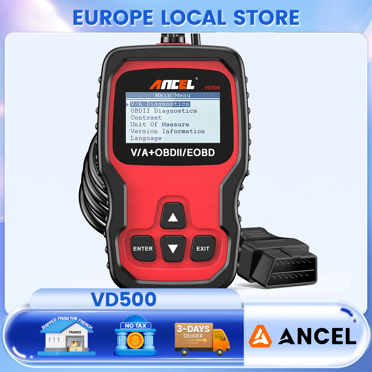 ANCEL VD500 Outil Diagnostic Auto pour VW Audi Skoda Seat, Scanner OBD2 Lecture Effacement Codes Moteur ABS, Expédié de France