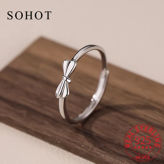 

Real 925 Sterling Silver Minimalist Bowknot Adjustable Rings for Fashion Women Party Cute Fine Jewelry 2024 Accessories