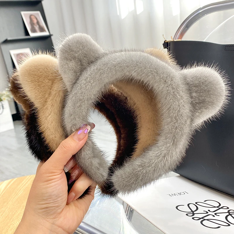 2024 Hot Sale Women Luxury winter 100% Real Mink Fur Headbands High Quality Real Fur Hair Band Lady Fashion Hair Hoop Furry Gift