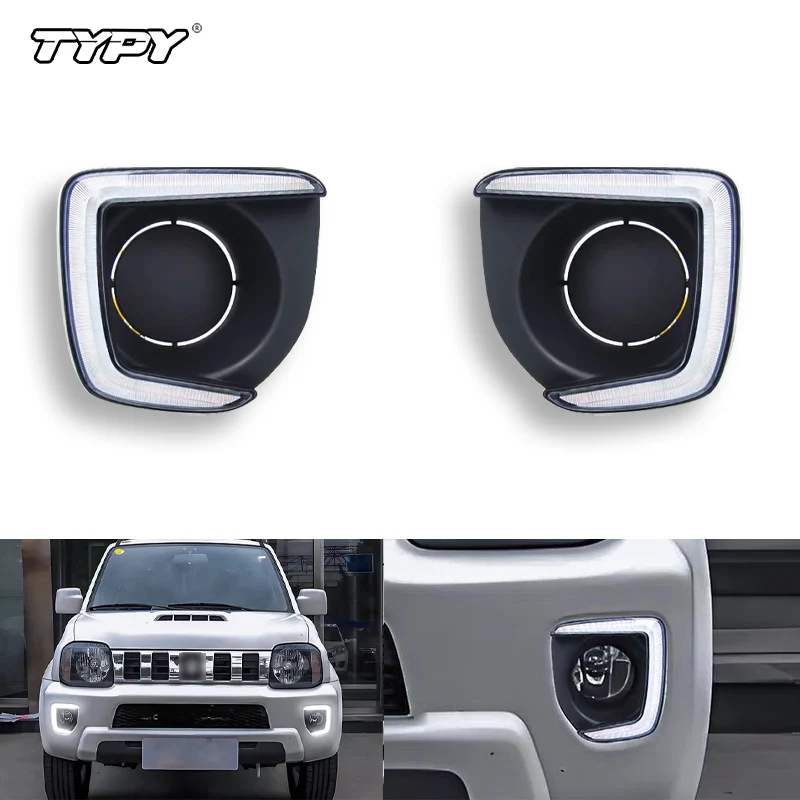 

TYPY светодиодные дневные ходовые огни для Suzuki Jimny 2012-2018 DRL, противотуманные фары с указателем поворота, белый + желтый + синий свет-A58X