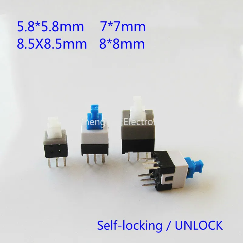 40PCS/LOT 5.8x5.8 7x7 8x8 8.5x8.5mm Self Locking Push Tactile Power Micro Switch Kit 6 Pin Button Switches Each 10PC Latching