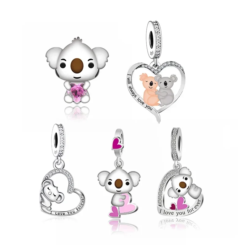 FC Jewelry Fit Original Pan Charm Bracelet 925 Sterling Silver Bear Koala Hug Heart I Love Forever Bead For Making Berloque DIY