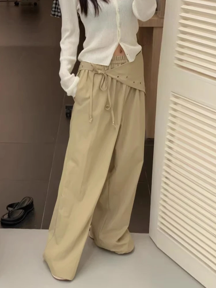 SuperAen الكورية نمط جديد 2025 الخريف خمر عالية الخصر عادية كامل طول السراويل النسائية الدانتيل متابعة السراويل كبيرة الحجم #2