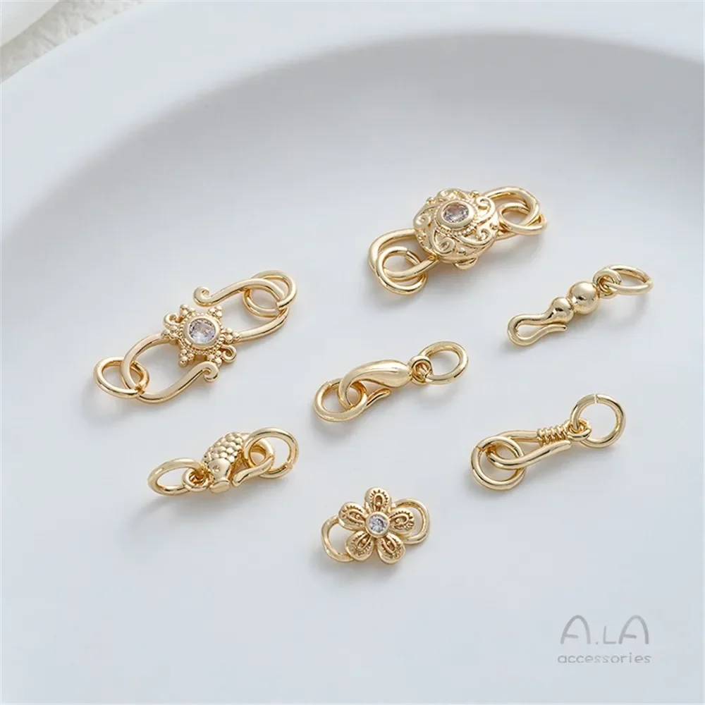 

14K Gold National Style Fish Hook Buckle Flower S-shaped Buckle Handmade DIY Bracelet Necklace Connecting Buckle Accessories