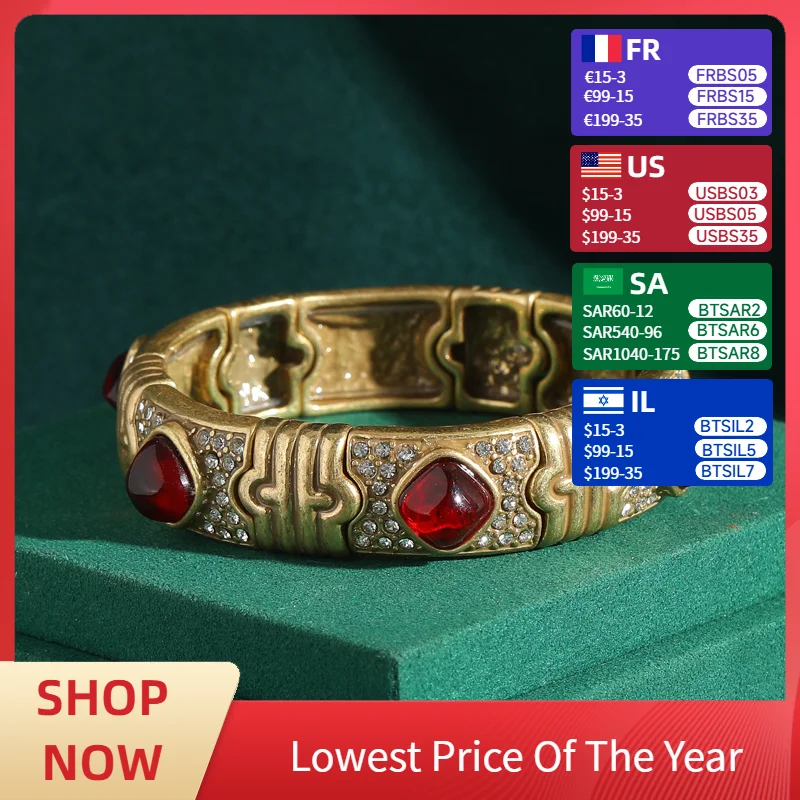 

Red Glass Bracelets Woman Vintage Bangles For Jewelry Luxury Designer Party Antique Accessories Gold Color Mother Day Gift 2025