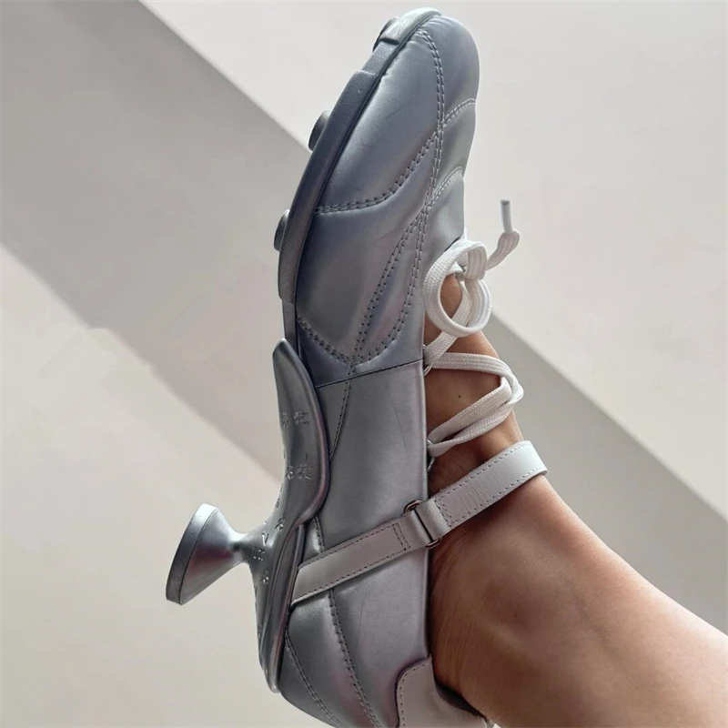 Special Heel Design Lace-Up Women Ballet Shoes Non-Slip Buckle Strap Ladies Shoes Hand-made Round Toe Fashion Sapatos Femimino