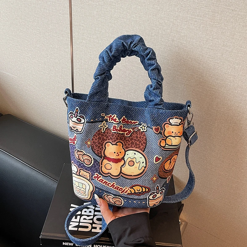 

Casual Bags for Women High Quality Canvas Shoulder Bag Japan Style Cartoon Handbags And Purse Small Bucket Crossbody Shopper Bag