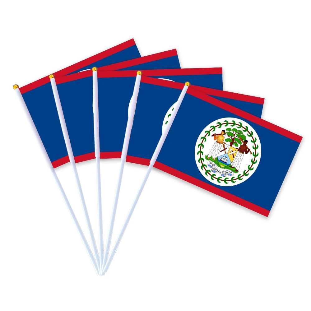 CYPOMELO Flag  Belize national flag 14 * 21cm  Belize national flag small holding waving flag indoor and outdoor home decoration