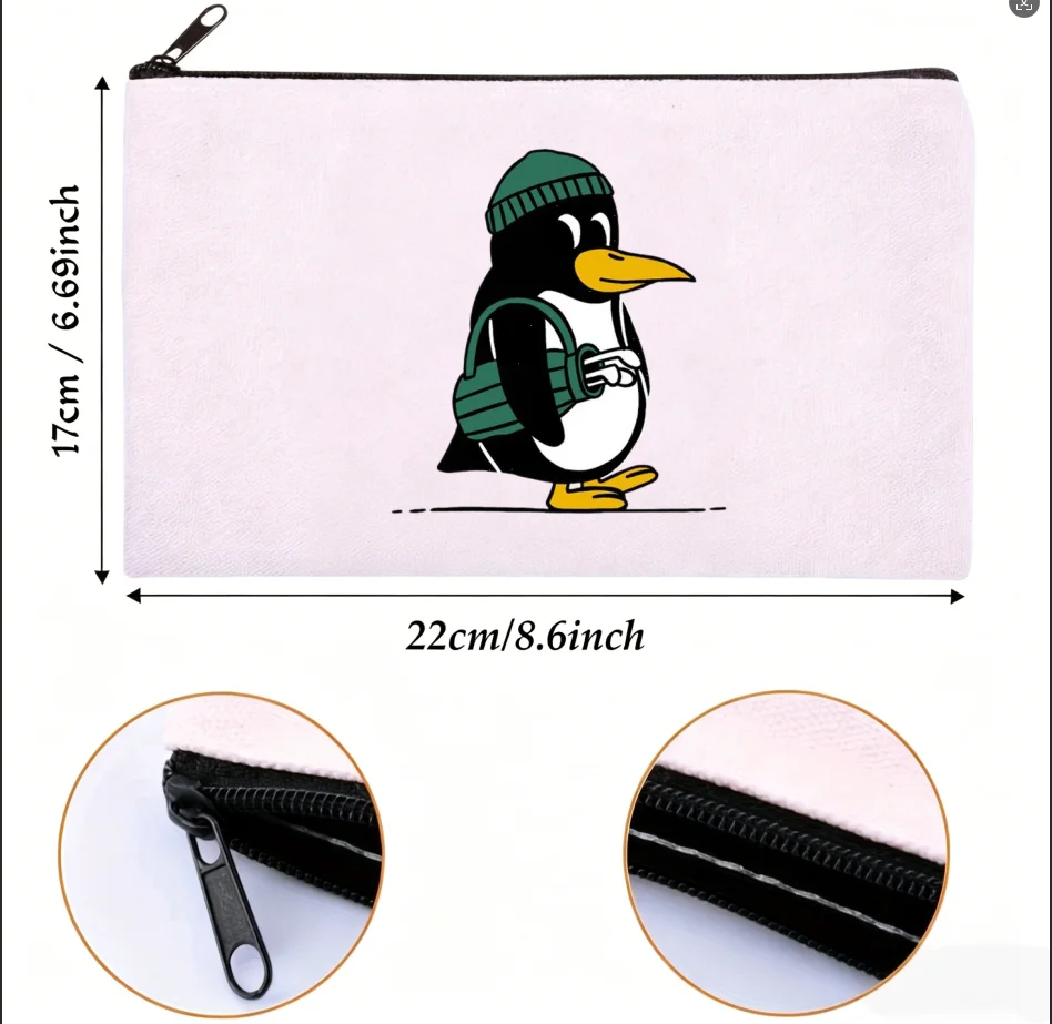 1PC Cute Golf Penguin Graphic Print Canvas Cosmetic Bag Portable Zipper Storage Pouch For Golfers