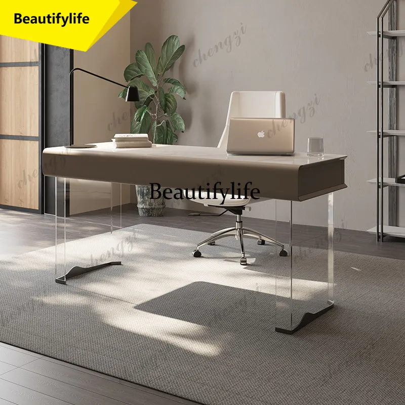 

A17 Nordic Acrylic Computer Desks Italian Minimalist Sintered Stone Study Computer Desk High-End Office Furniture escritorio