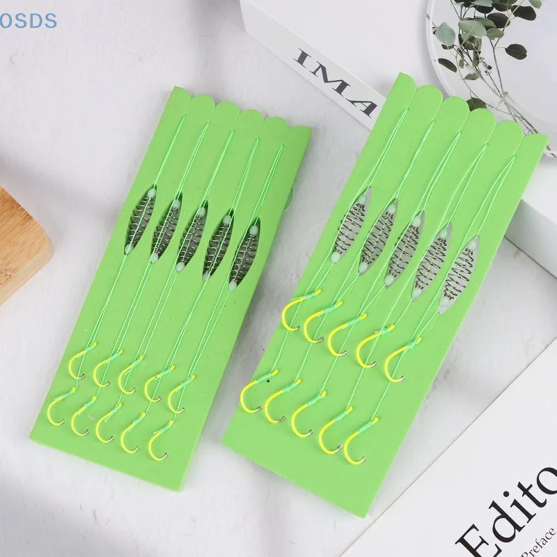 5pcs set Strong Sharp Spring Hooks Fluorescent Green Stainless Steel Fishing Hook 8# -13# For Saltwater Freshwater Fishing​