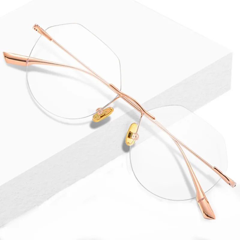 

Eleglant Women Multi-Shaped Rimless Frame Ultra-Light Pure-Titanium Anti-Blueray Plano Computer Goggles for Prescription