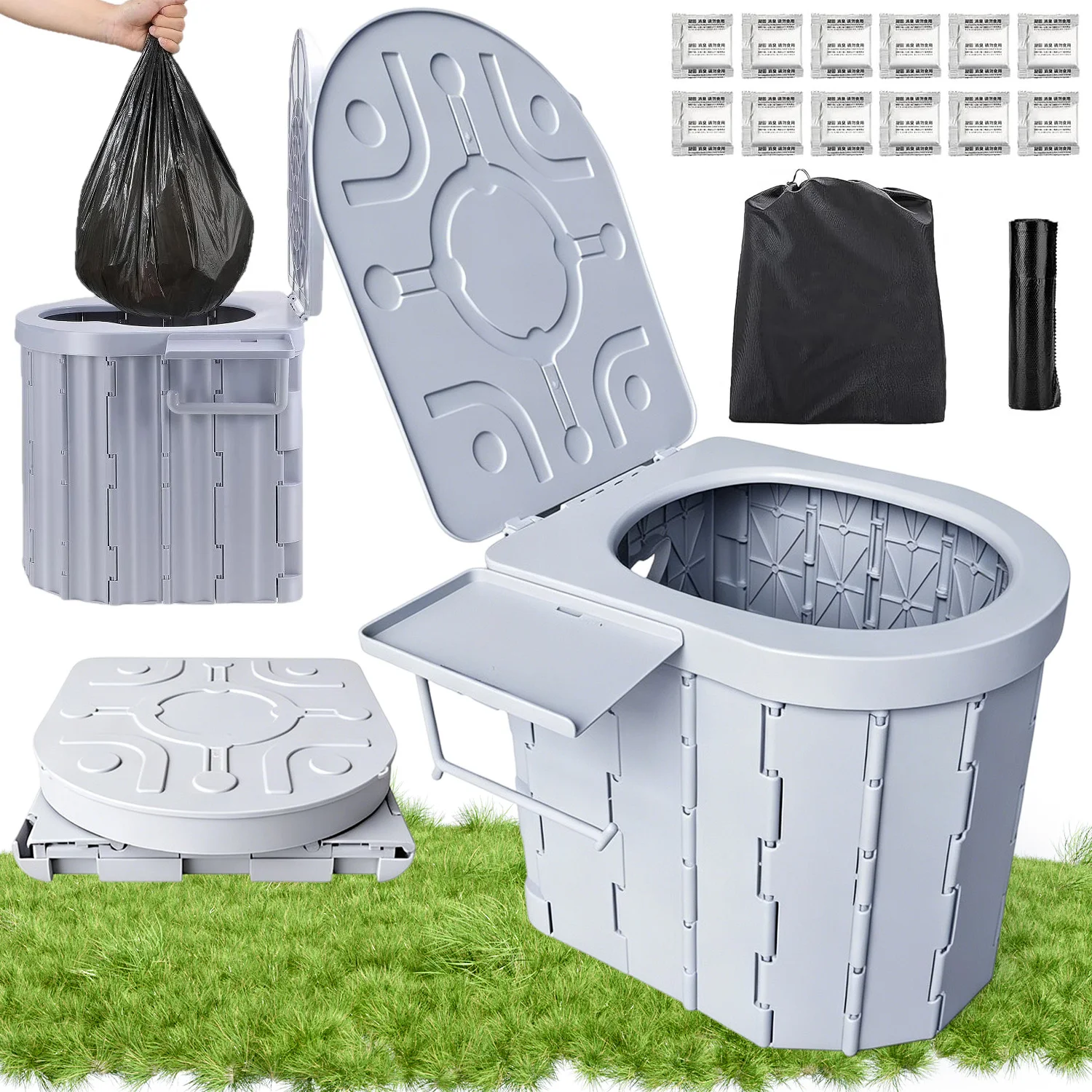 Toilette portable de 12 pouces avec porte-papier amovible, toilette de camping, pot portable pour le camping, la randonnée, les voyages en voiture, le camping-car, la tente, la plage, les chauffeurs de camion