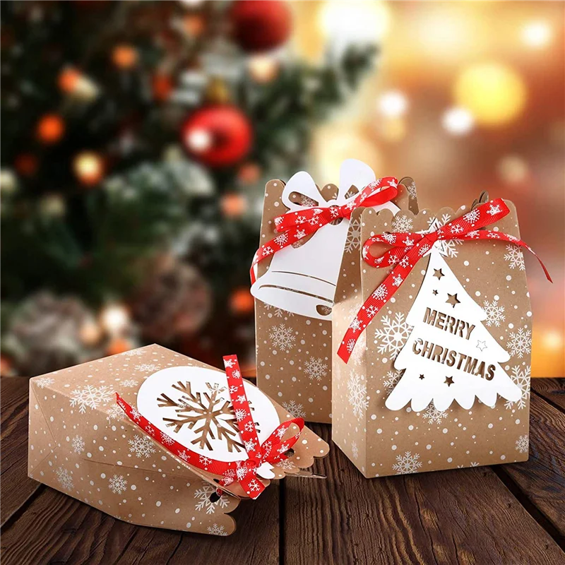 

ABMR-48Pack Christams Goodies Bag Xmas Candy Gifts Kraft Bags With Tags For Holiday Christmas Party Supplies