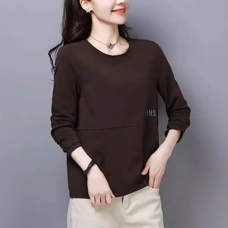 Spring and Autumn Women\'s Solid Colors O-Neck Long Sleeve Loose Thin Classic Pullovers Trendy Casual Comfortable All-match Tops