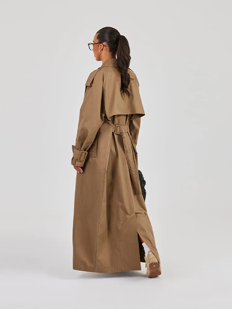 أنيقة الخريف المتضخم معطف طويل فضفاض التلبيب يندبروف الدانتيل يصل واحدة الصدر الصلبة سترة المرأة معطف التنقل عادية #6