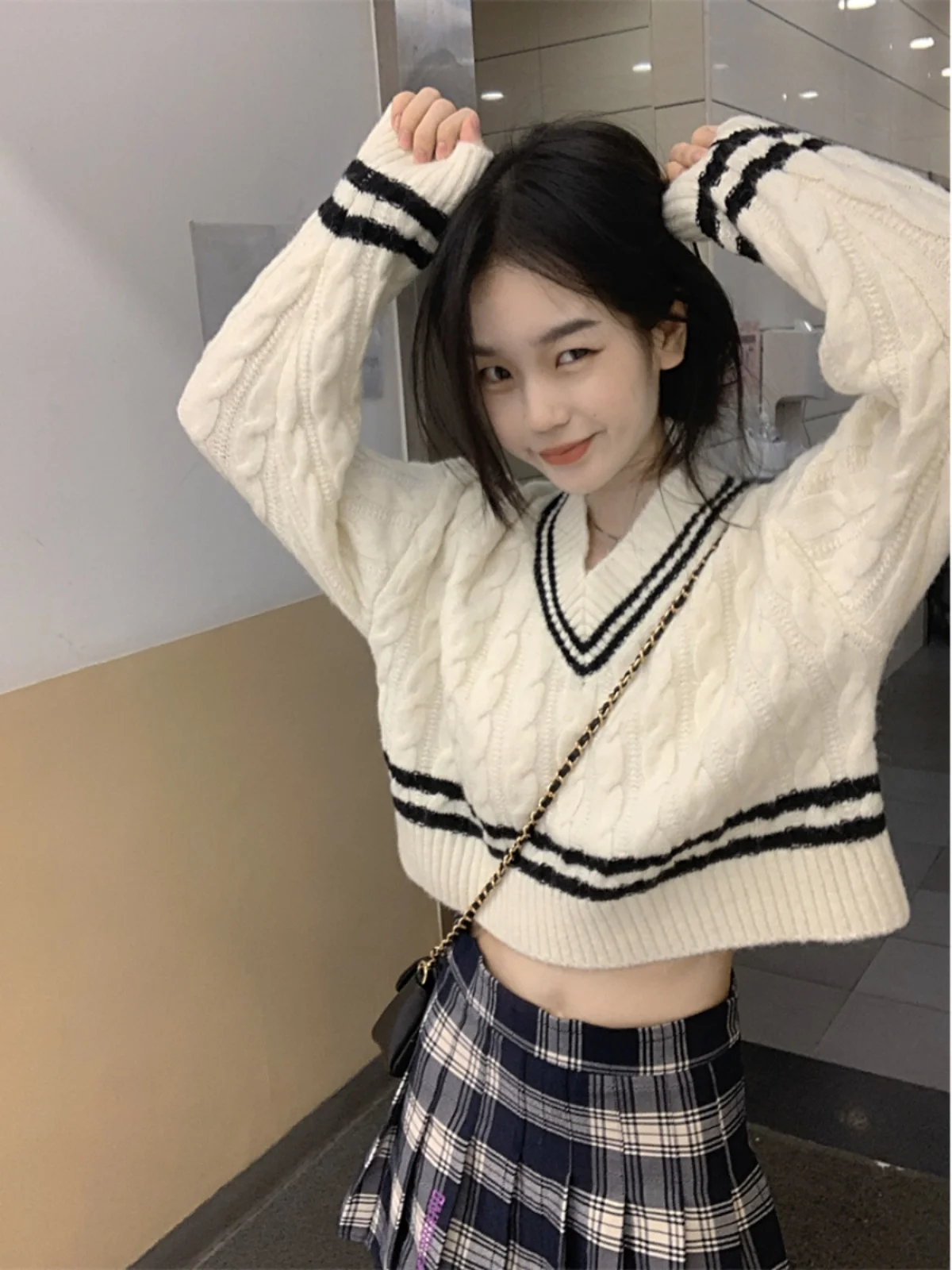 

Женский трикотаж плюс V-Ne, свободная внутренняя одежда, верхняя одежда для американского колледжа, осень-зима, Новое поступление, милый Sle