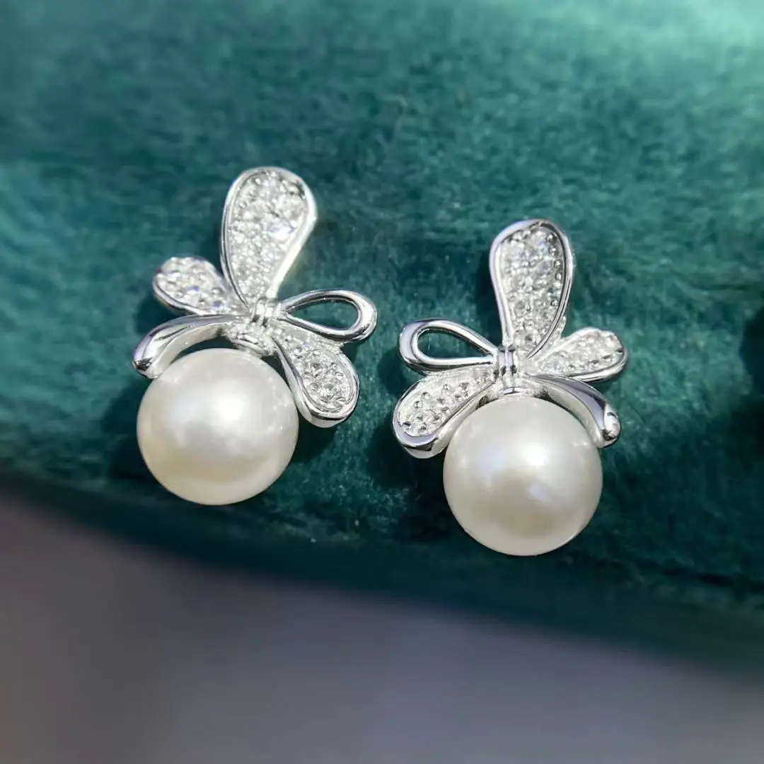 

Оптовые основы для серег из стерлингового серебра S925, фурнитура для крепления жемчуга 6-7 мм, 5 пар/лот