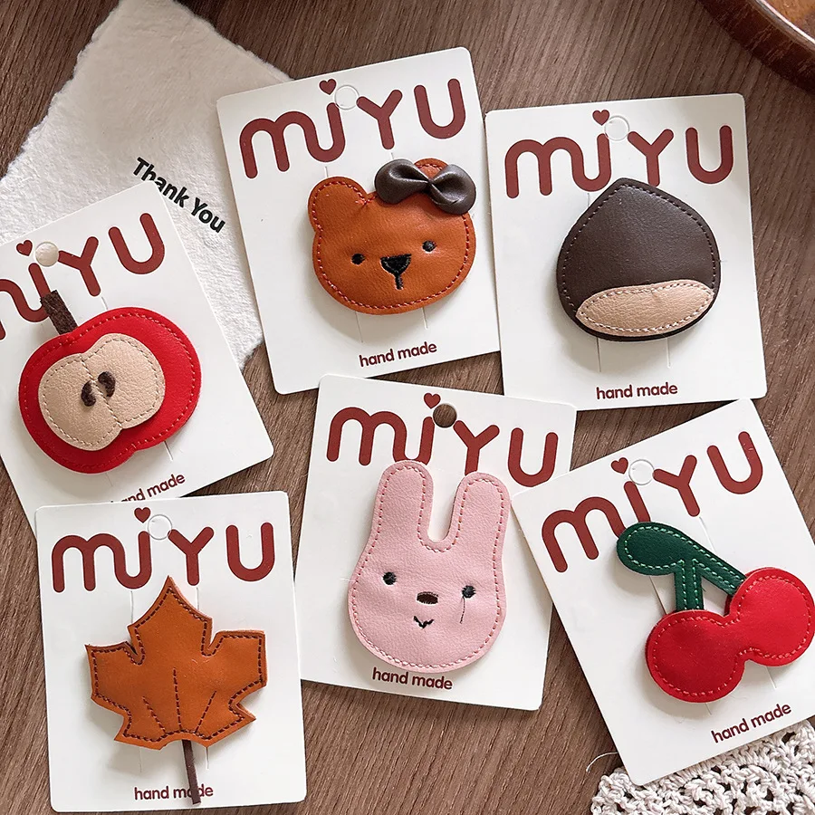 Chic coreano autunno inverno morbida ecopelle adorabile modello ciliegia cucita a mano per bambine fermagli per capelli laterali genitore-figlio