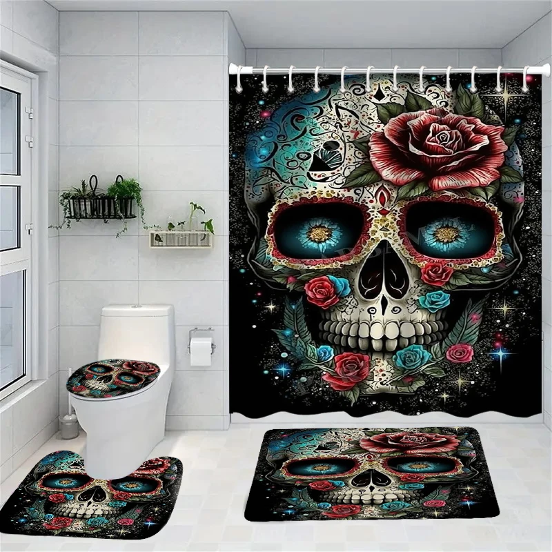 

Halloween Skull Shower Curtain Simple Bath Sets Waterproof Non-Slip Bathroom Rug Toilet U With 12 Hooks Home Deco Free Ship Eye