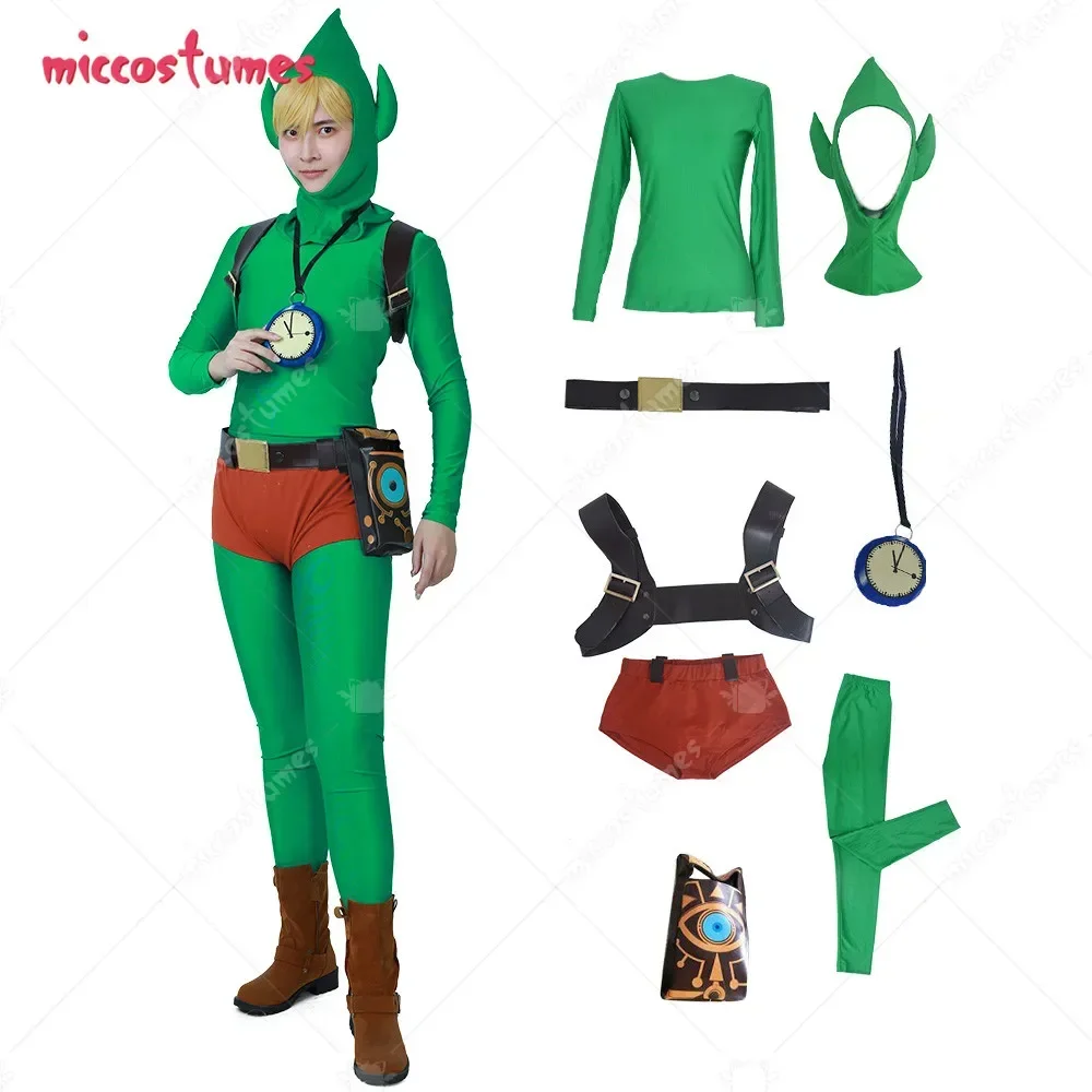 Miccostumes Men's Link Cosplay Costume Outfit Bodysuit Waist bag Headgear Halloween Cosplay Costume