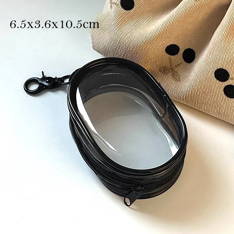 Small Oval Black PVC Transparent Cosmetic Bags Jewelry Organizer Portable Data Cable Earphone Coin Charger Storage Pouches