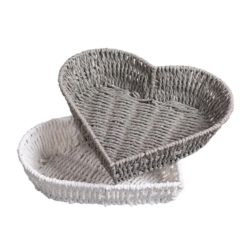 Easy to Use Stackable Woven Storage Basket Chic Sturdy Heart Shape Basket Handmade Paper Rope Fruit Plate Snack Storage