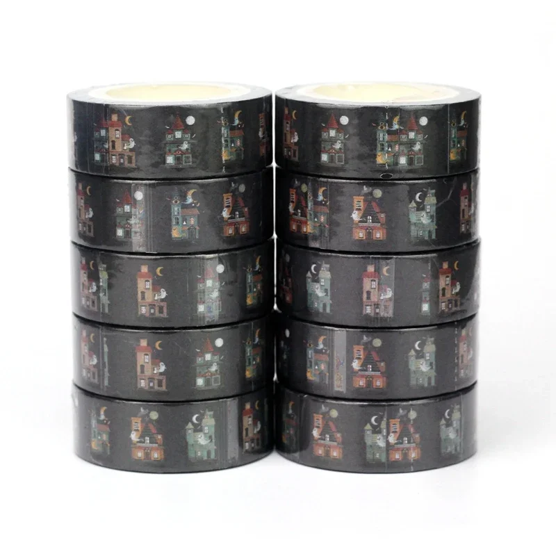 

2024 NEW 10PC/Lot Decorative Moon Haunted House Halloween Washi Tapes for Scrapbooking Masking Tape Cute Journaling Papeleria