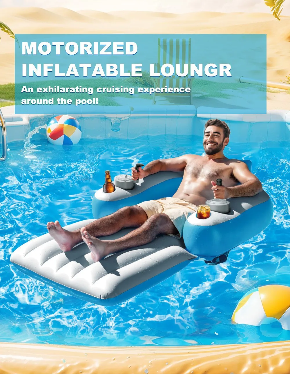 166*110cm Water Inflatable Double Electric Lounger Adult Pool Jet Skis Boat Floating Row With