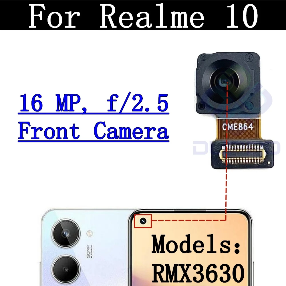 Original Rear Camera Module Flex Cable For Realme 10 RMX3630 Front Selfie Small Facing Main Back Camera Glass Lens Parts