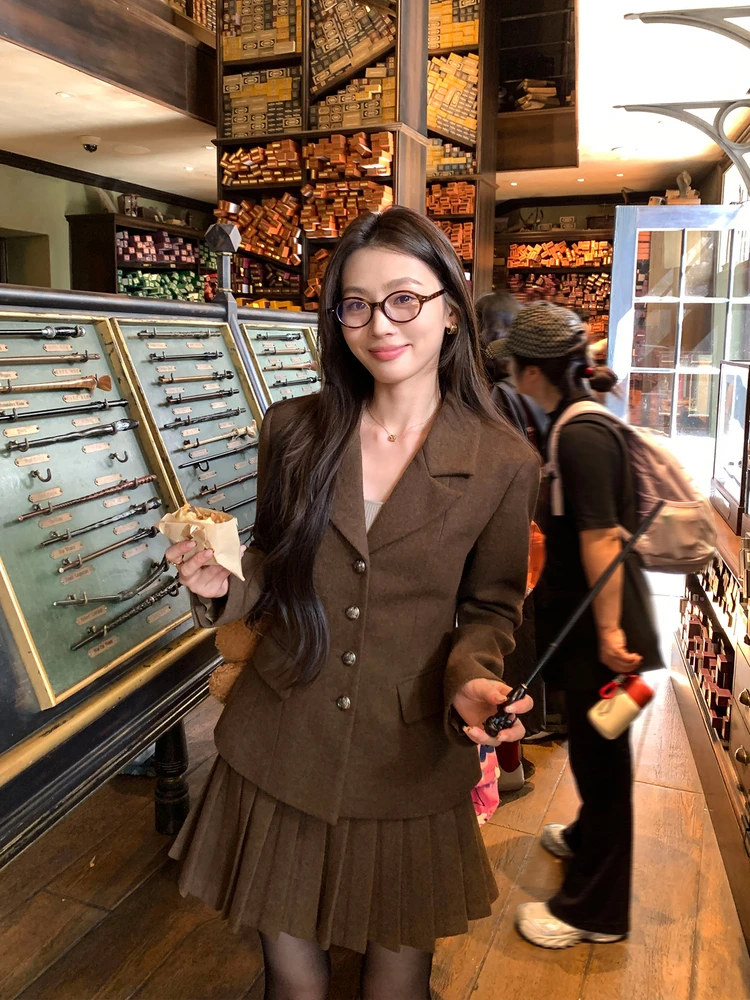 

Pusumede Keston Общественная школа Шерстяной костюм из смеси шерсти Jaet Женская юбка с горкой Комплект свободного покроя для колледжа Long Sve