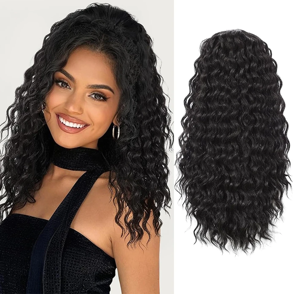 Clip-in Ponytail Hair Extension Water Wave High Ponytail for Women Natural Wavy Synthetic Hairpiece Suitable for Daily Wear
