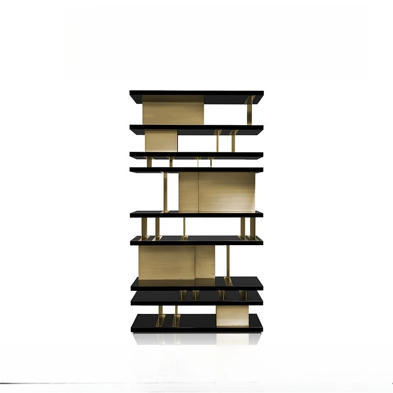 

Solid wood bookshelf villa study office artistic brass multi-layer shelf