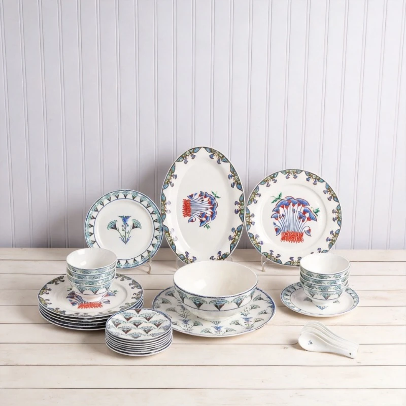 European Light Luxury Blue Lotus Bone China 36-Piece Dinnerware Set Home Kitchen