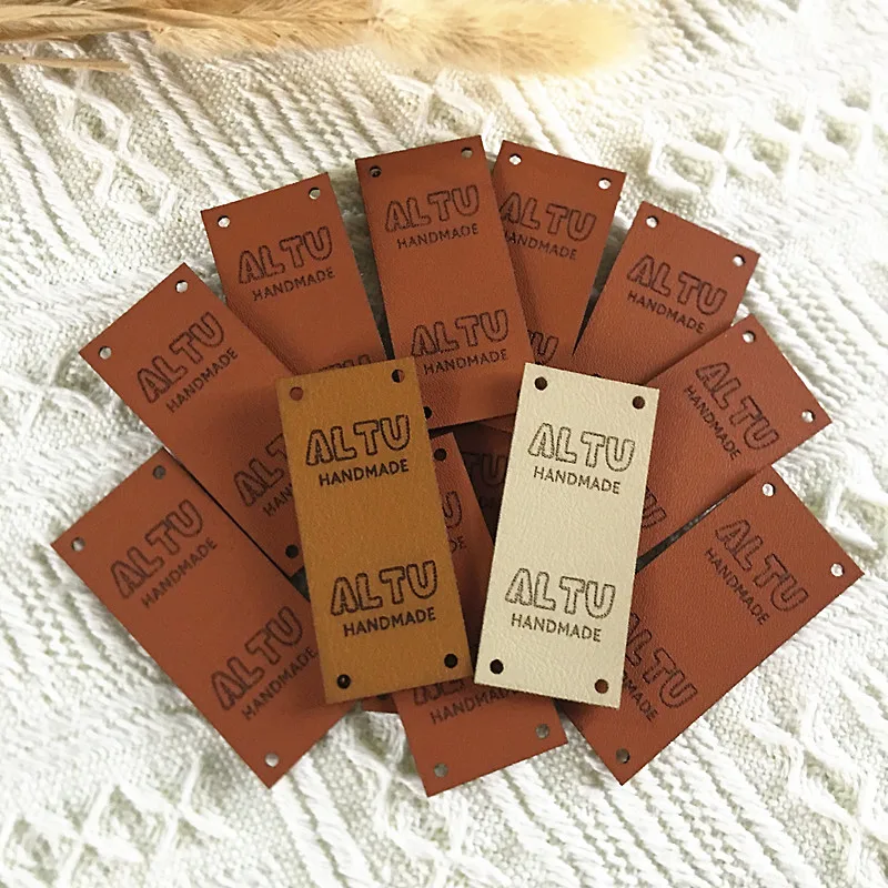 30pcs Leather tags for handmade items personalized sewing tags for knitting clothes Folding crochet hats label custom logo text