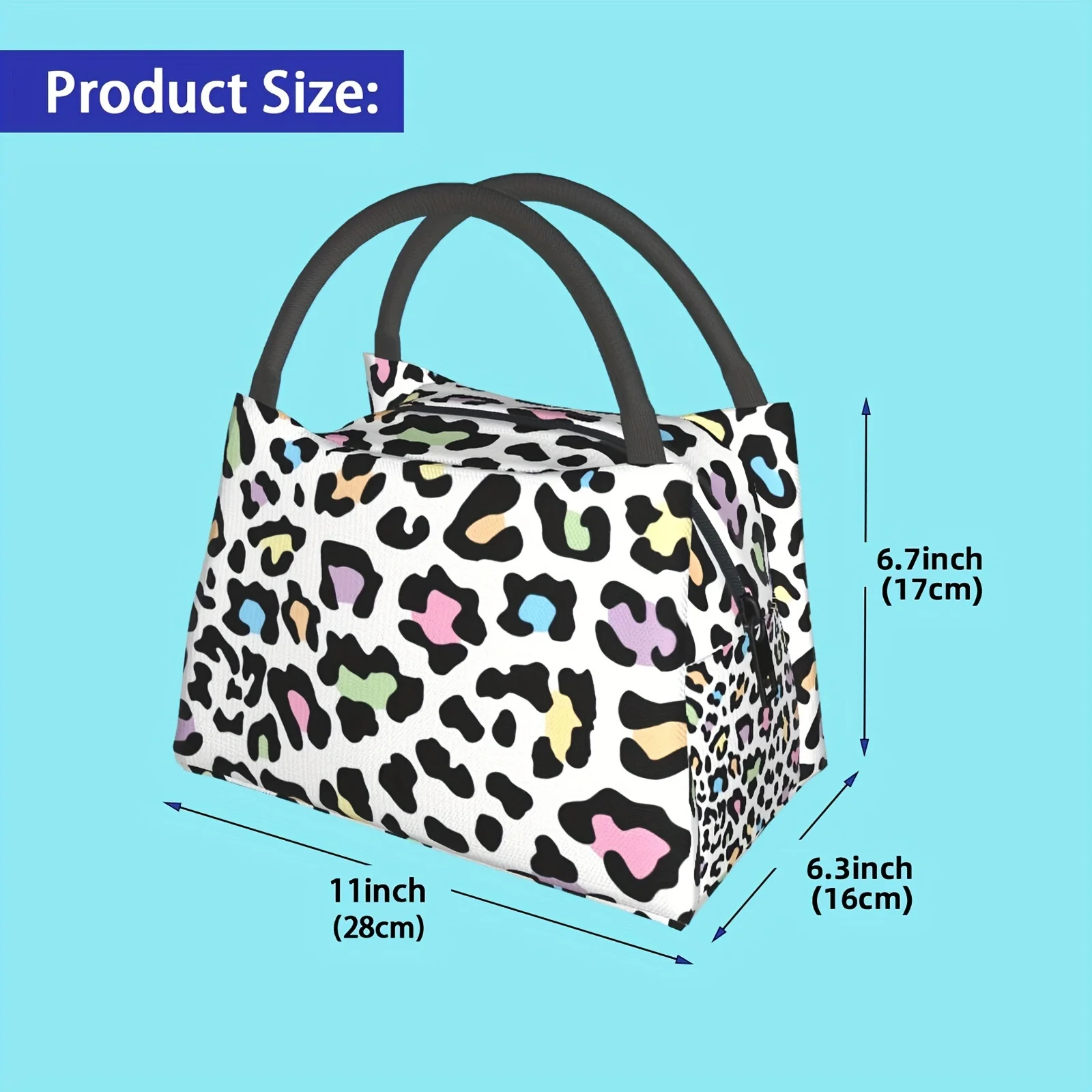 Colorful Leopard Print Lunch Bag Pastel Cheetah Pattern Insulated Cooler Bag, Reusable Leakproof Tote Bag for Women Work