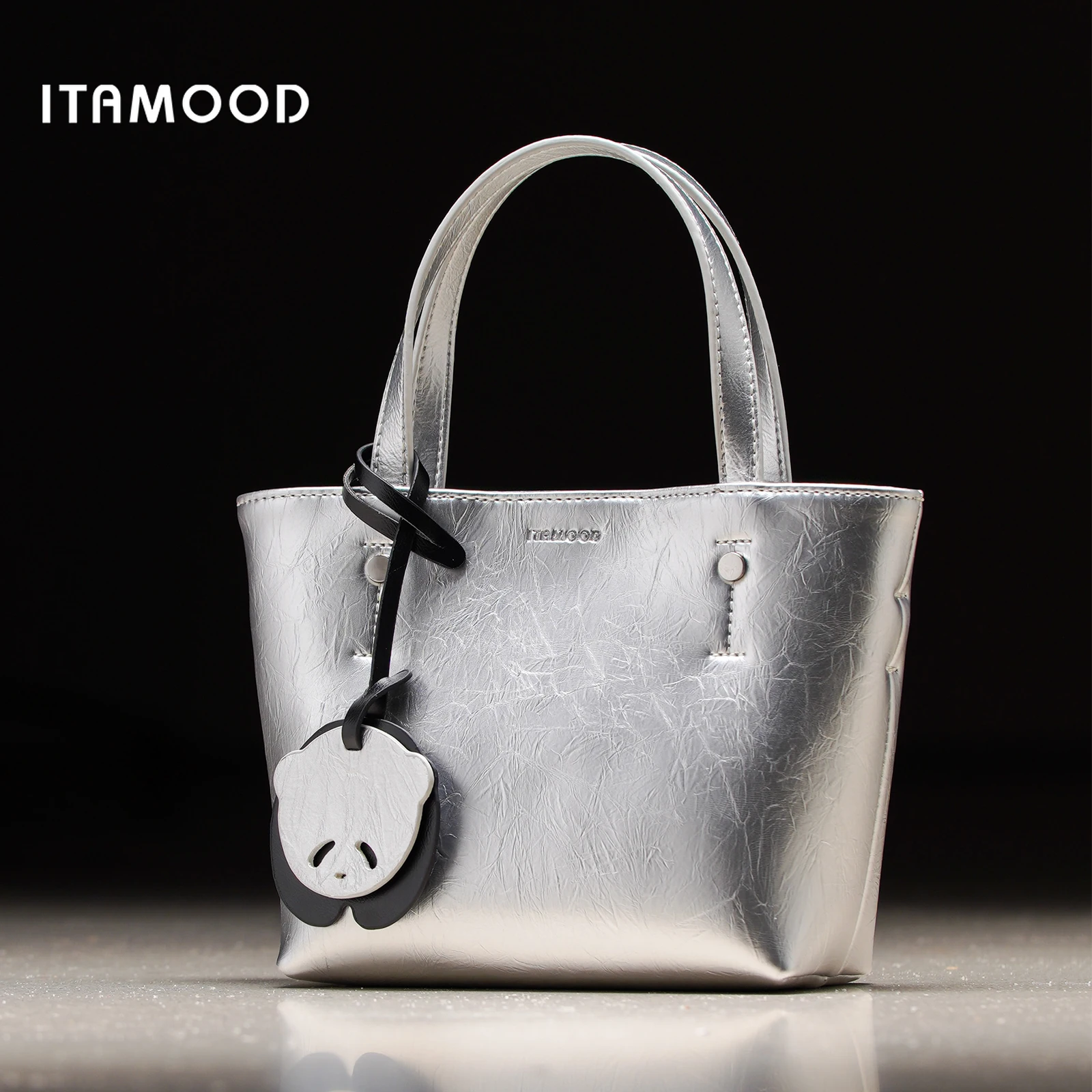 ITAMOOD Women Handbag with Cute Panda Pendent Silver Adjustable Shoulder Strap One Shoulder Bag Original Designer Christmas Gift