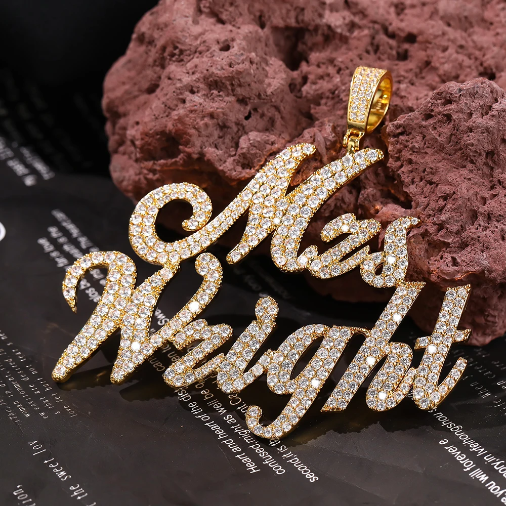 

Custom Cursive Name Necklace for Women Iced Out Cubic Zirconia Letter Pendant Fashion Personalized Hip Hop Jewelry for Gifts