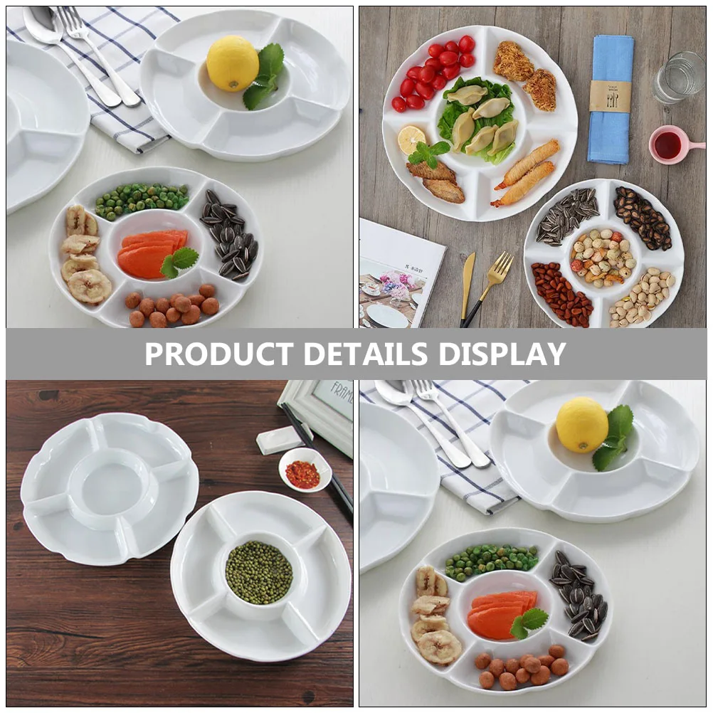 

2pcs Five Compartments White Serving Platter Food Tray For Snacks Appetizers Fruit Plate Divided Snack Plates Banquet Party