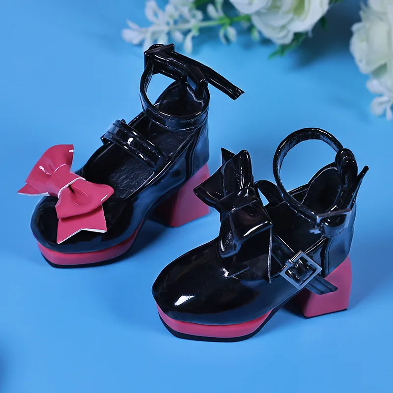 

1/4 кукольные туфли Bjd ручной работы 5,2 см * 2,1 см, кожаные туфли принцессы с милым бантом и цветными блоками на высоком каблуке в стиле ретро, аксессуары для кукол Bjd