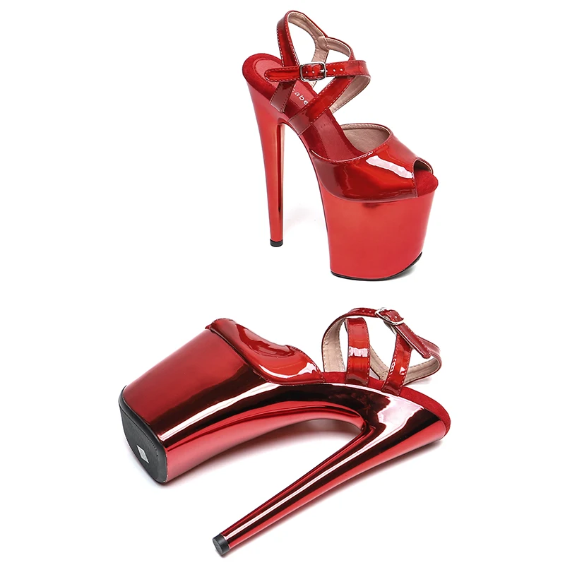 Leecabe 20cm/8inches Shiny PU  upper  Open toe  electroplate Platform high heel sandals  sexy  stripper heel  pole dance shoes