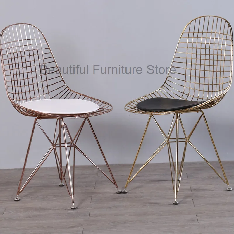 Gold Metal Dining Chairs Modern Nordic Minimalist Balcony Lounge Dining Chairs Design Apartamento Chaises Salle Manger Furniture