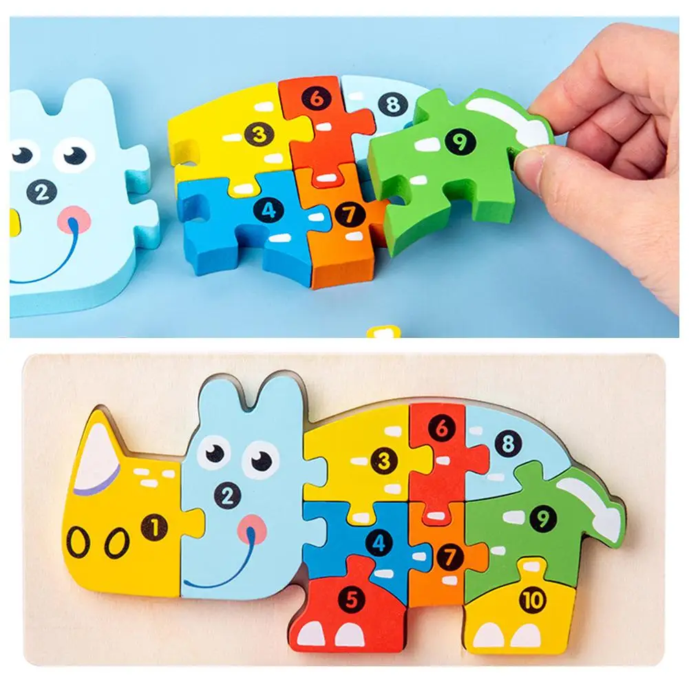 ألغاز خشبية ثلاثية الأبعاد تعليمية على شكل حيوانات كرتونية للتعلم المبكر لعبة ألغاز ذكاء الإدراك للأطفال ألغاز خشبية #6